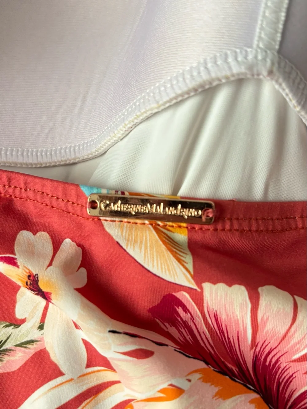Catherine Malandrino Coral Floral One-Piece Swim Dress with Wrap Skirt